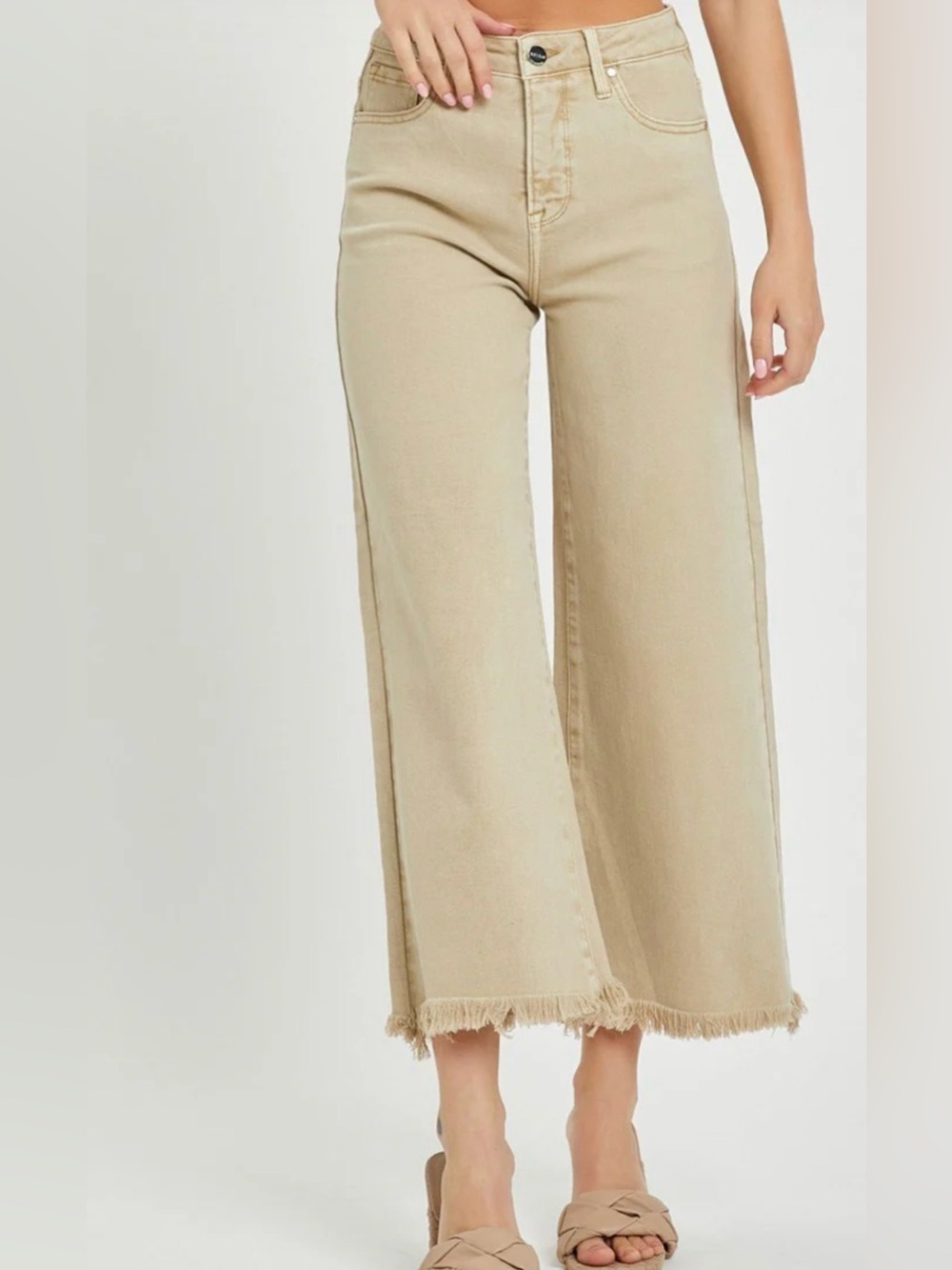 NWT Hidden wide leg cropped tan raw hem jeans tummy control 9 29